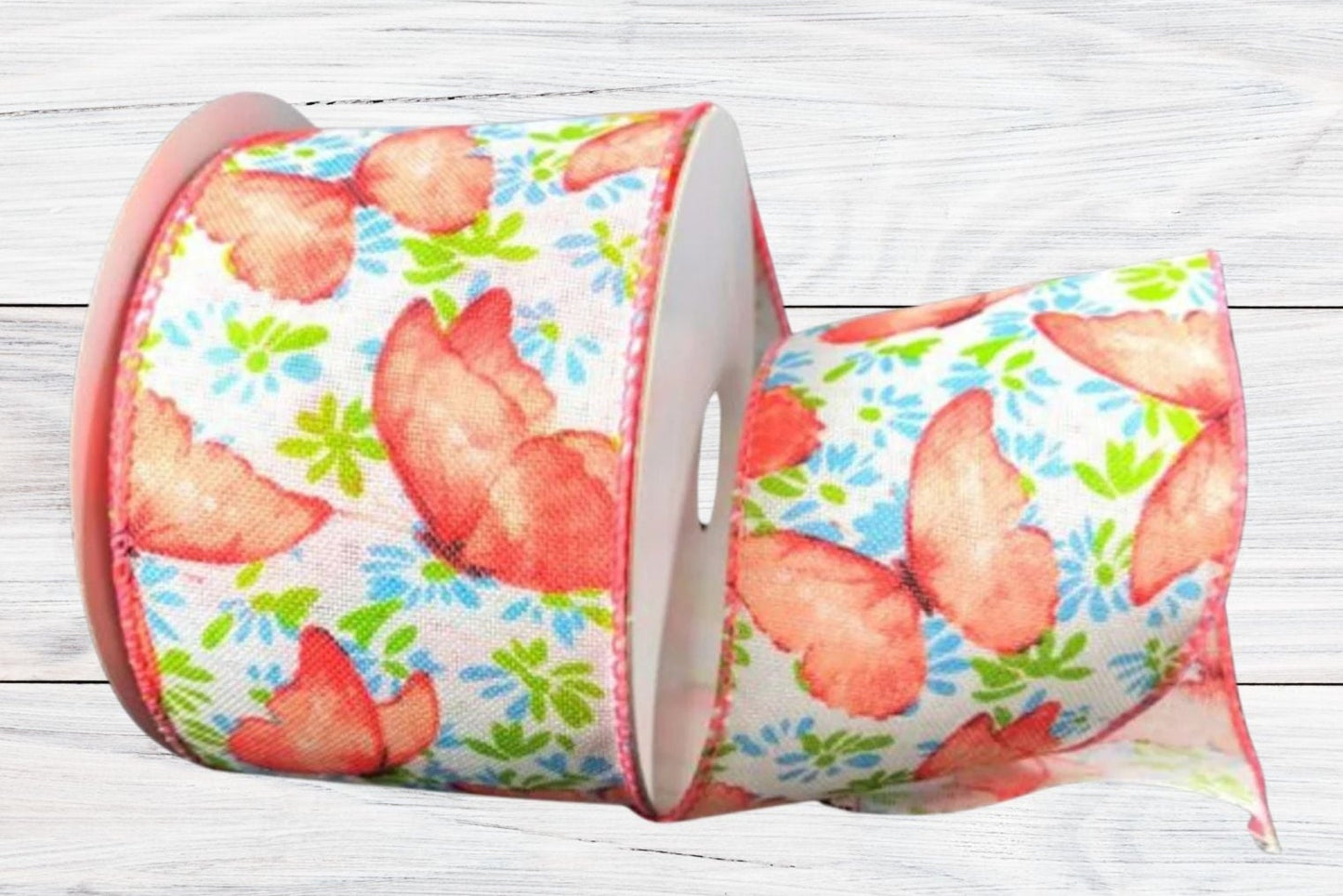 Watercolor Butterflies, Coral, Wired Ribbon, 2.5" x 10 Yards, 41023-40-46