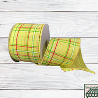 Plaid Wired Ribbon, Yellow, Lime, Fuchsia, White 2.5" X 10 YD, 41239-40-02