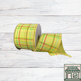 Plaid Wired Ribbon, Yellow, Lime, Fuchsia, White 2.5" X 10 YD, 41239-40-02