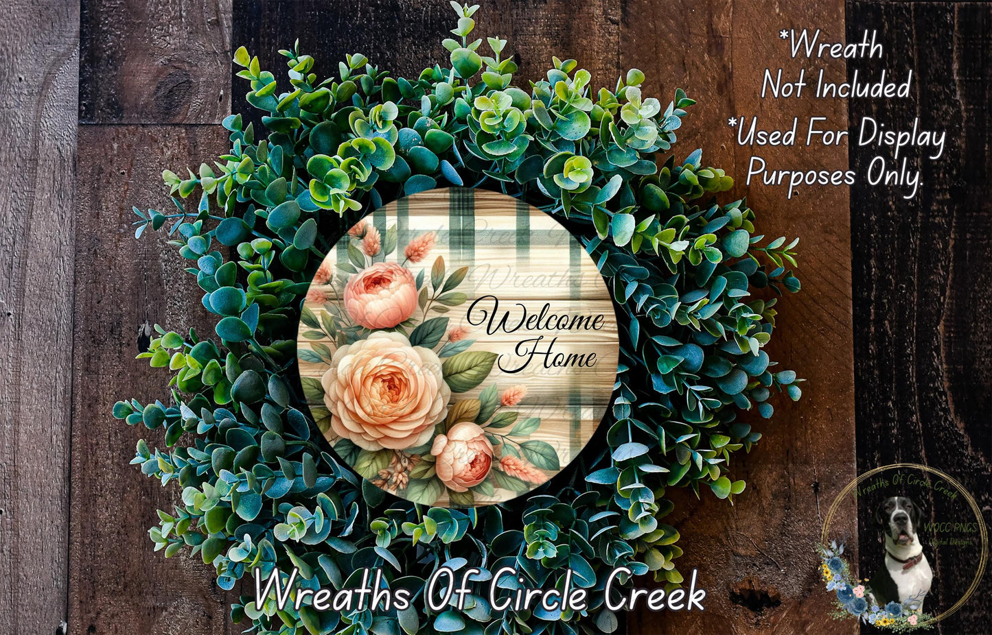 Welcome Home | Peach Pink Rose Sign | Lightweight Metal Wreath Sign | Elegant Floral Door Decor | No Holes in Sign