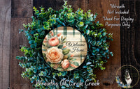 Welcome Home | Peach Pink Rose Sign | Lightweight Metal Wreath Sign | Elegant Floral Door Decor | No Holes in Sign