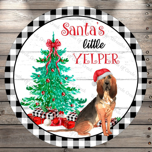 Santa's Little Yelper, Dog, Christmas, Round Metal, Wreath Sign, No Holes