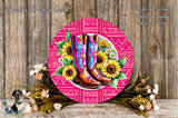 Colorful Western Cowboy Boots Wall Art, Vibrant Pink Floral Print, Rustic Home Decor, Unique Hanging Sign for Country Homes