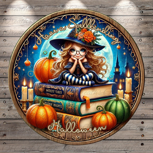 a painting of a witch sitting on a pile of books