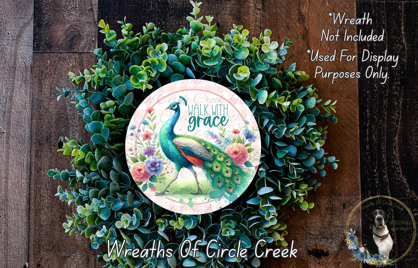 Walk with Grace Peacock Sign | Lightweight Round Metal Wreath Sign | No Holes in Sign | Inspirational Farmhouse Decor