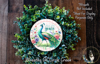 Walk with Grace Peacock Sign | Lightweight Round Metal Wreath Sign | No Holes in Sign | Inspirational Farmhouse Decor