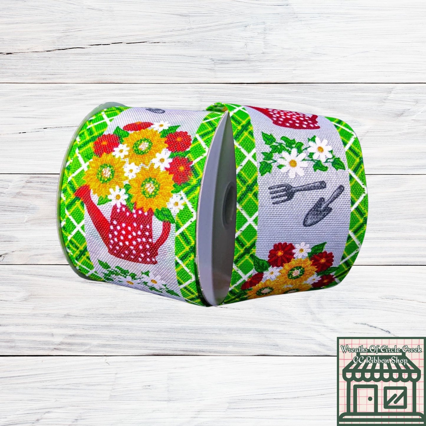Rain Boots Florals, Watering Can, Polka Dots, Wired Ribbon, 2.5" x 10 Yards, 45212-40-12