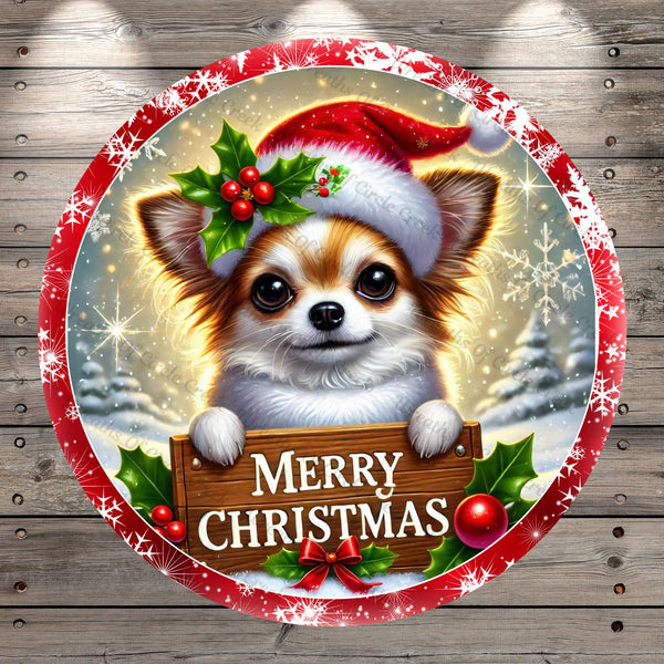 Christmas, Cute, Chihuahua, Merry Christmas, Light Weight, Metal, Wreath Sign, No Holes In Sign