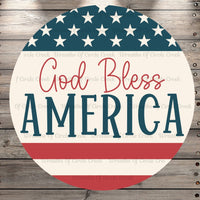God Bless America, Round, Light Weight, Metal Wreath Sign, No Holes