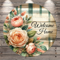 a welcome sign with flowers on a wooden background