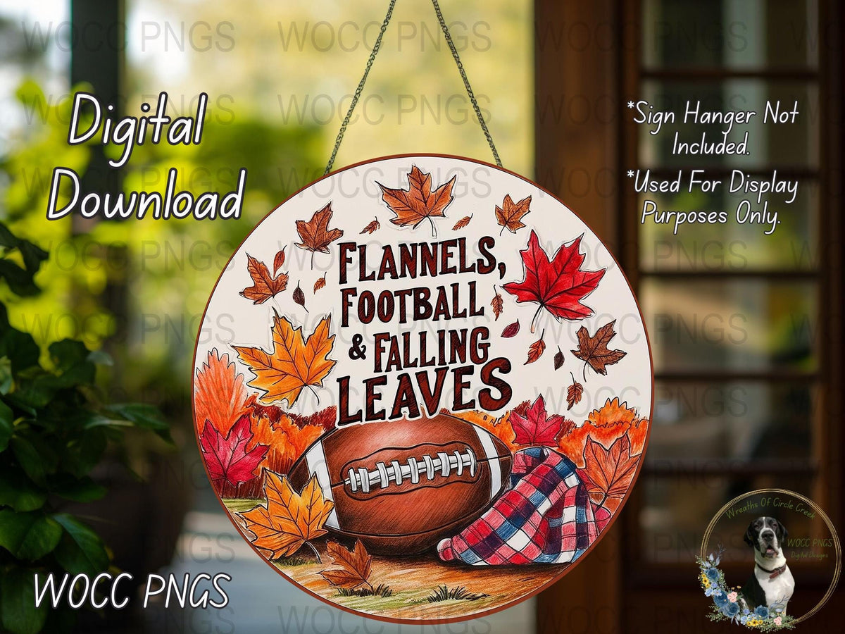 Autumn Digital Download, Flannels, Football and Falling Leaves Sign Image