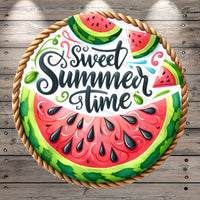 Watermelons, Sweet Summer Time, Round, Light Weight, Metal Wreath Sign, No Holes In Sign