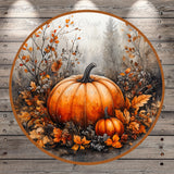 a painting of a pumpkin surrounded by leaves