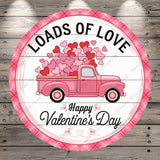 Valentine Truck, Loads Of Love, Happy Valentine's Day, Plaid, Hearts, Round, Light Weight, Metal Wreath Sign, No Holes In Sign