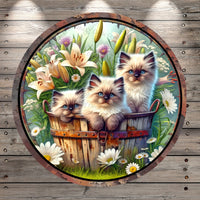 Kittens, In Basket, Lilies, Daisies, Florals, Meadow, Lightweight, Wreath Sign, No Holes In Sign