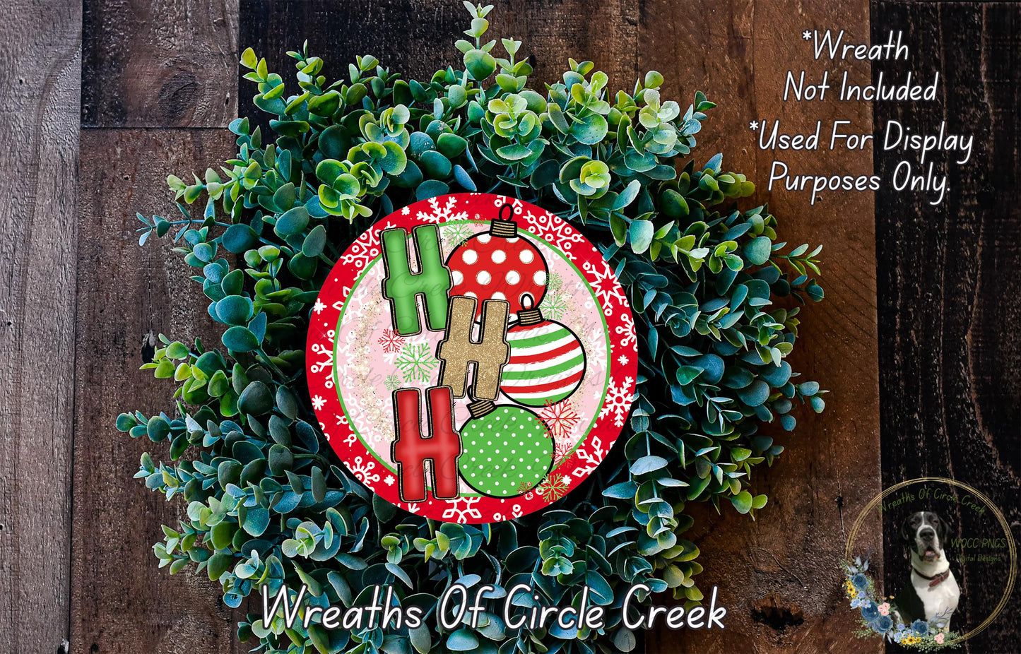 Ho Ho Ho Ornaments Sign | Lightweight Round Metal Wreath Sign | No Holes in Sign | Christmas Holiday Decor