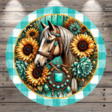 A detailed illustration of a horse surrounded by vibrant sunflowers, with a dreamcatcher and other decorative elements.
