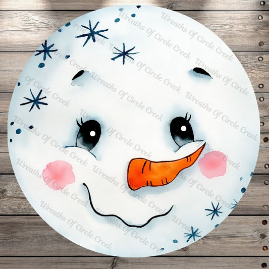 Snowman Face, Round UV Coated, Metal Sign, No Holes, Wreath Sign
