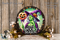 a picture of a witch with a pumpkin and a jack - o&#39;- lantern
