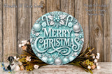 A decorative Christmas wreath with the text "Merry Christmas" displayed prominently. The wreath is adorned with various ornaments, flowers, and other festive elements, creating a cheerful and holiday-themed scene.