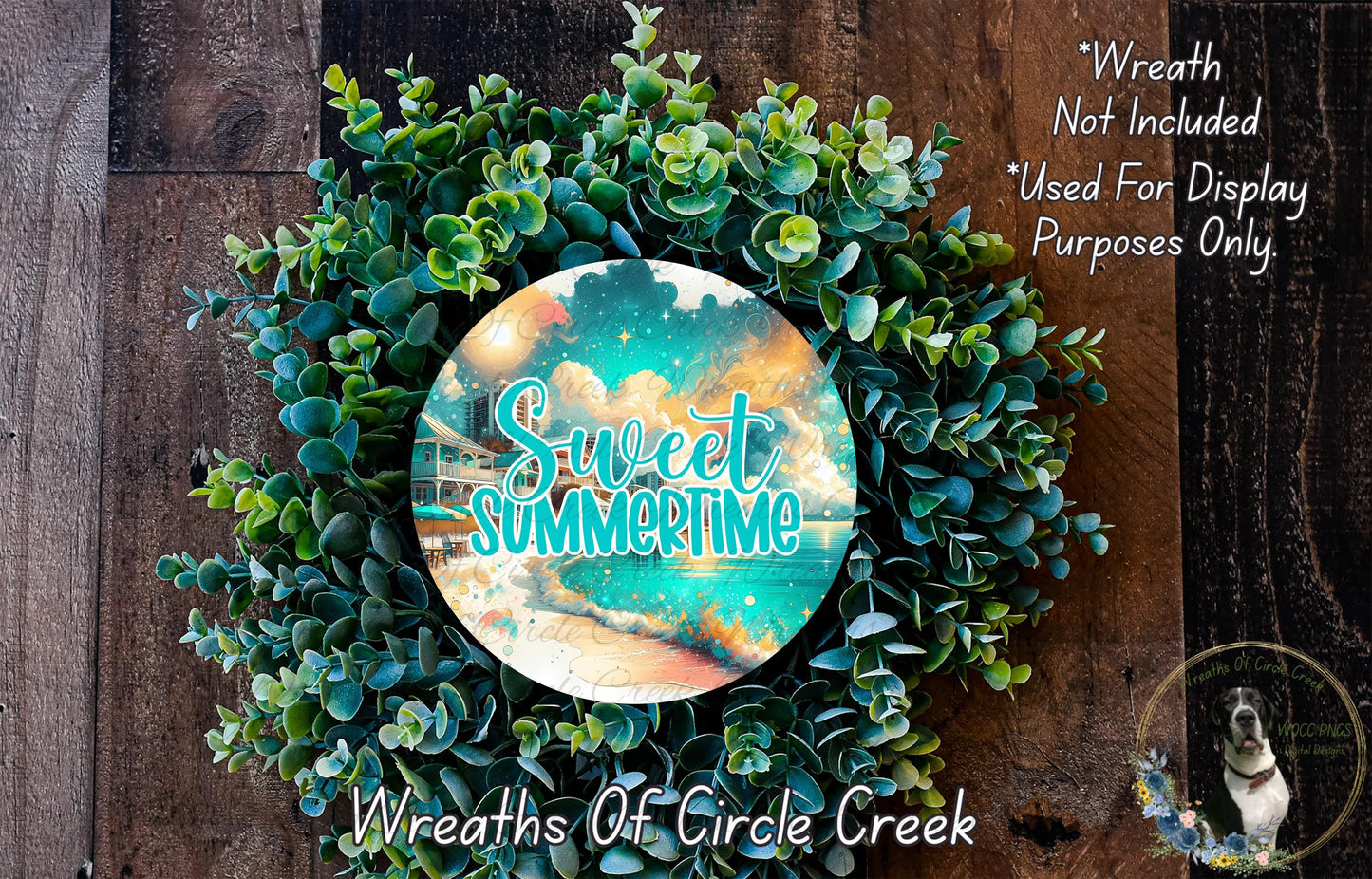Sweet Summertime Beach Sign | Lightweight Round Metal Wreath Sign | No Holes in Sign | Coastal Summer Decor