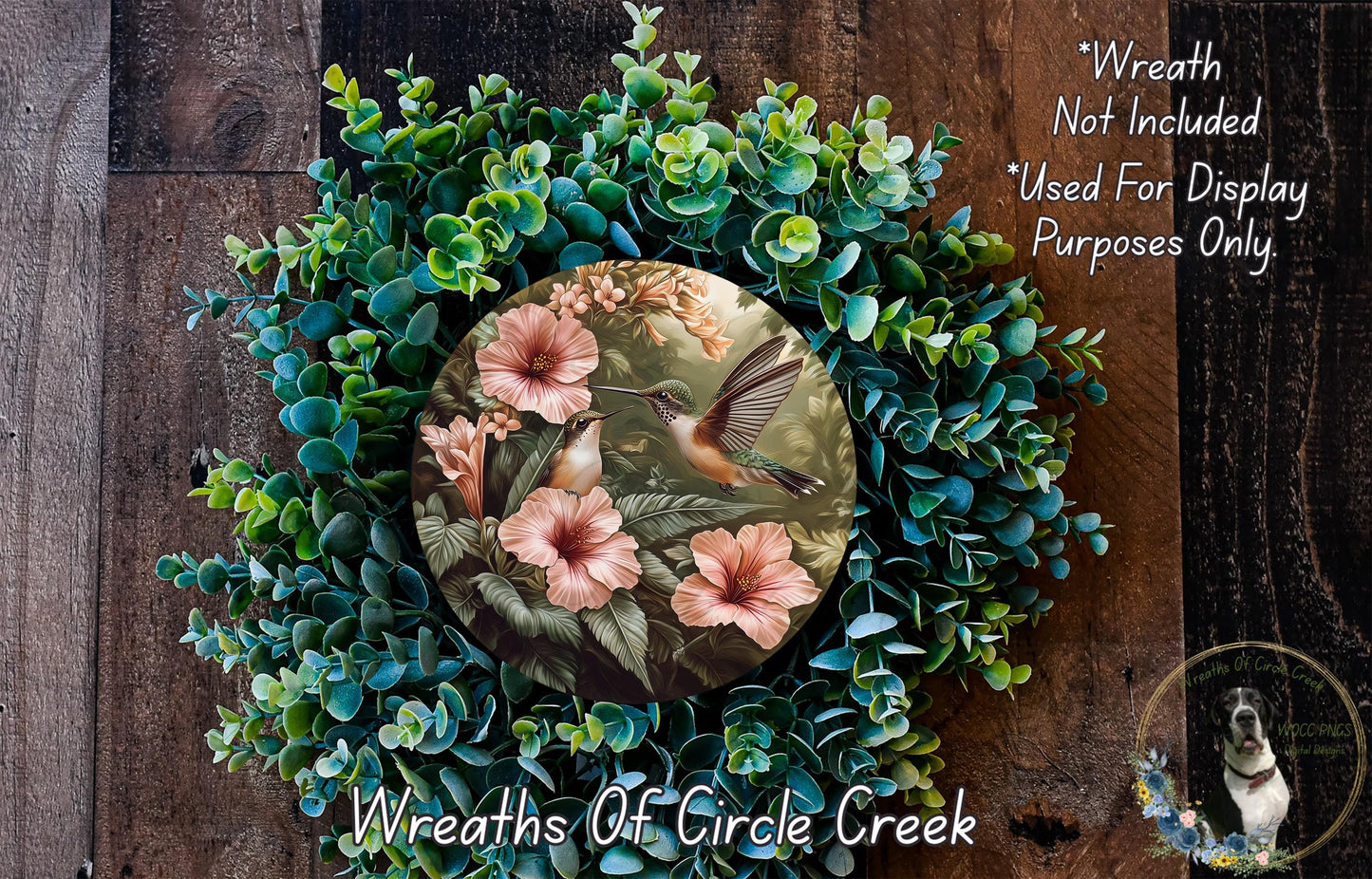 a wreath with flowers and a bird painted on it