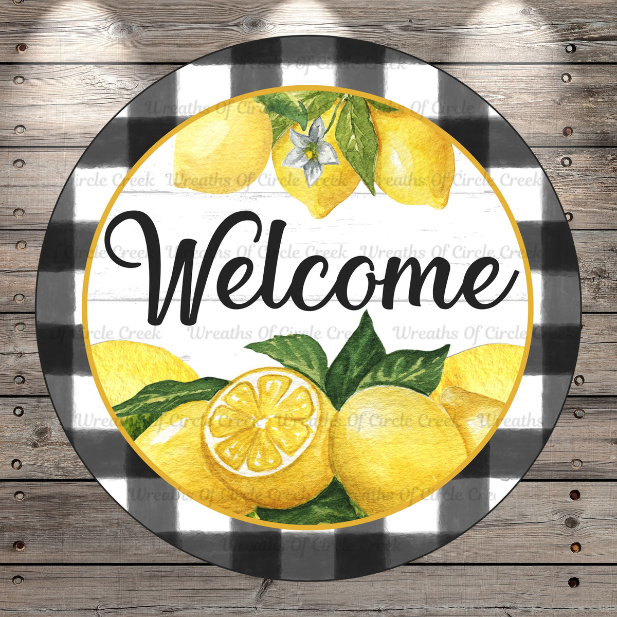 Lemon Welcome Sign, Plaid, Round, Light Weight, Metal Wreath Sign, No ...