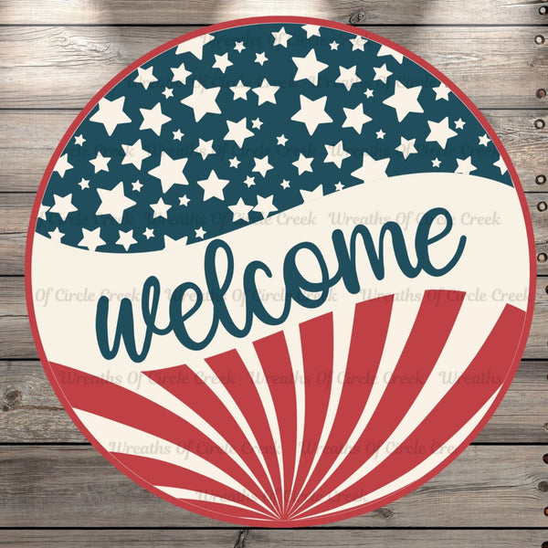 Welcome, Patriotic, Light Weight, Metal Wreath Sign, No Holes