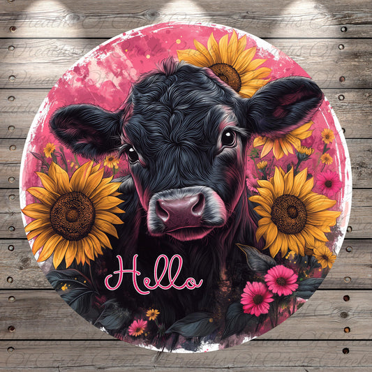 a painting of a cow surrounded by sunflowers