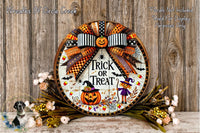 a picture of a trick or treat sign with a dog