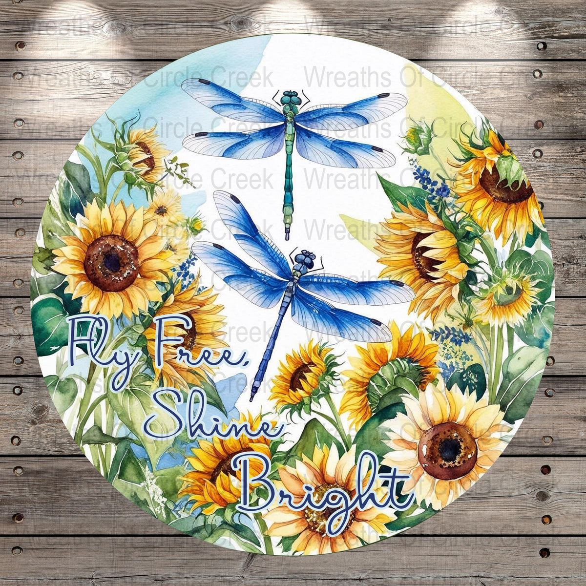 Round Sunflower and Dragonfly Wreath, Summer Floral Door Decor, Inspirational Quote Wall Art, Bright Colorful Home Decoration.