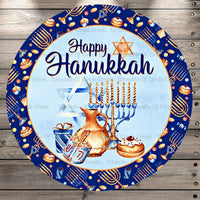 Happy Hanukkah Sign, Round, Light Weight, Metal Wreath Sign, No Holes