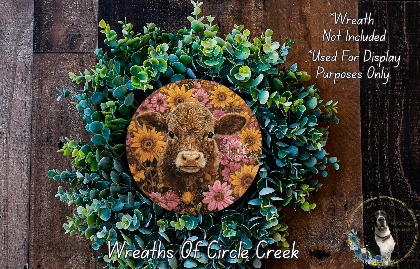 a wreath with a picture of a cow on it