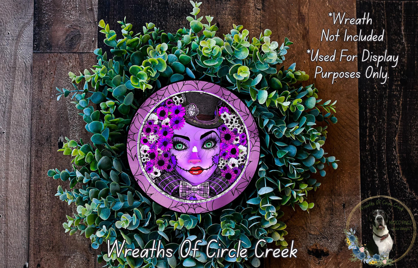 Trick or Treat Purple Scarecrow Sign | Lightweight Metal Wreath Sign | Halloween Floral Decor | No Holes in Sign