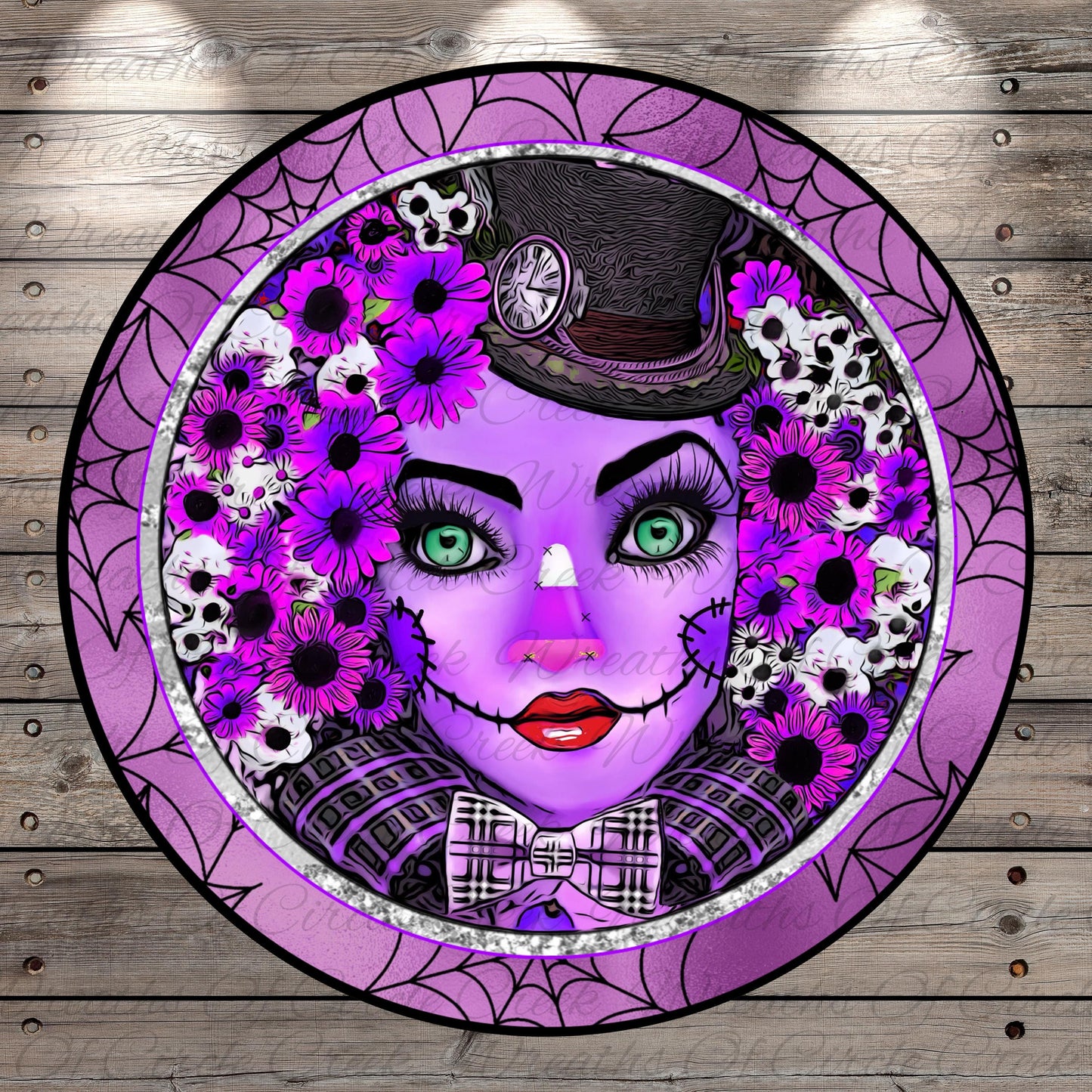 a purple plate with a woman's face painted on it