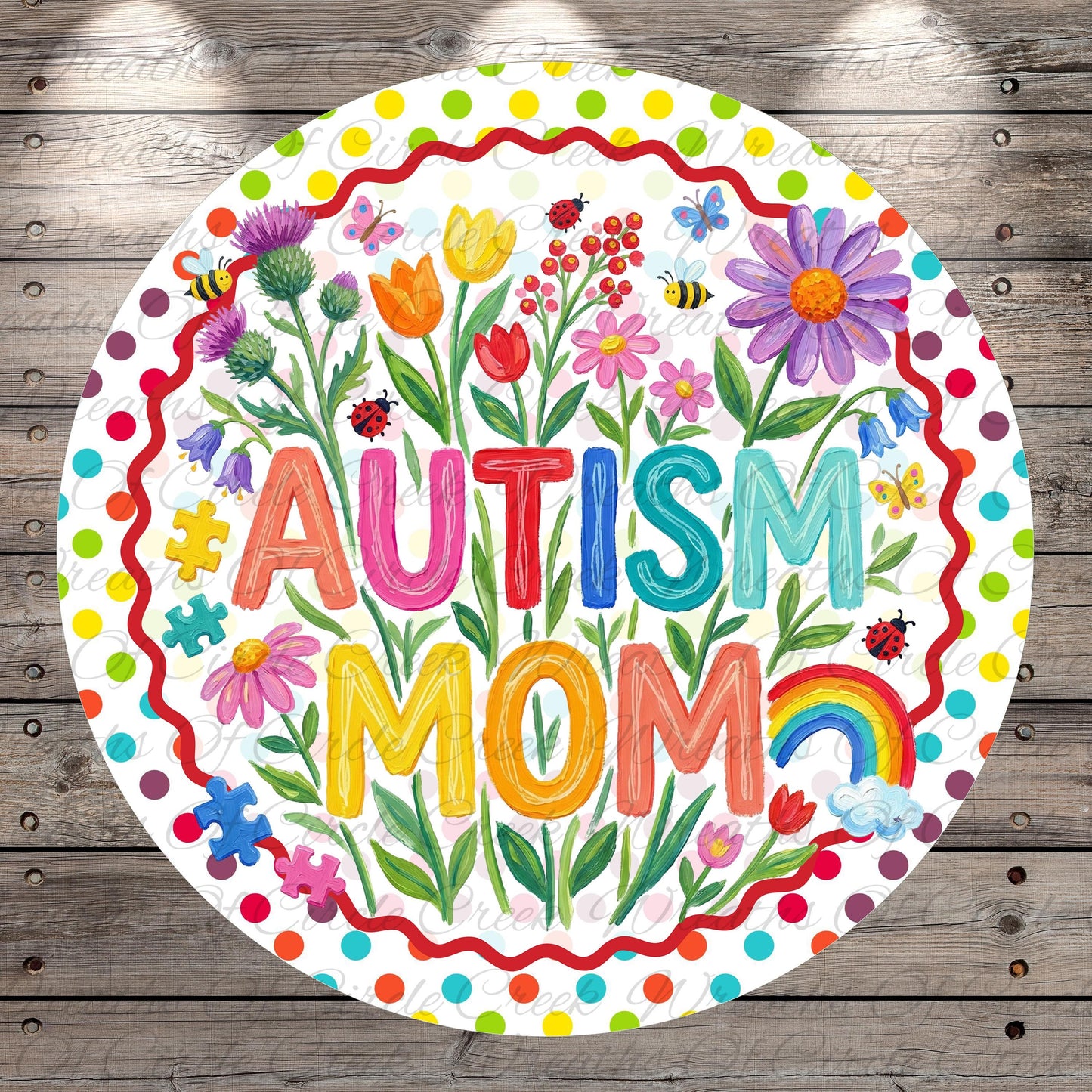 The image is a vibrant and colorful illustration featuring the word "Autism" surrounded by various flowers, butterflies, and other natural elements.