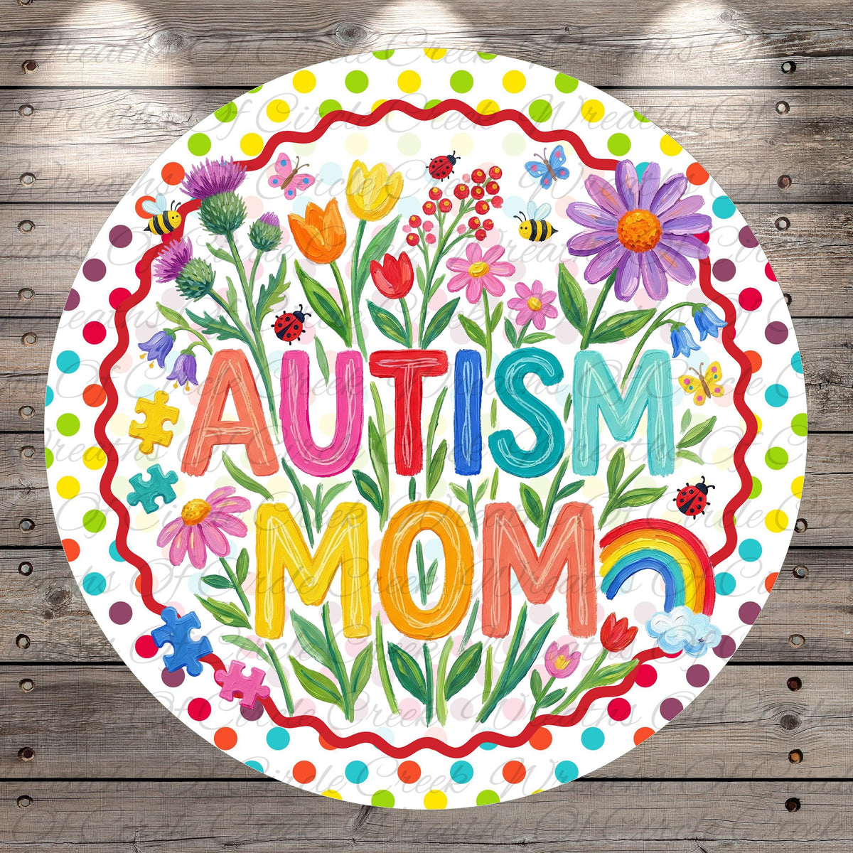 The image is a vibrant and colorful illustration featuring the word "Autism" surrounded by various flowers, butterflies, and other natural elements.