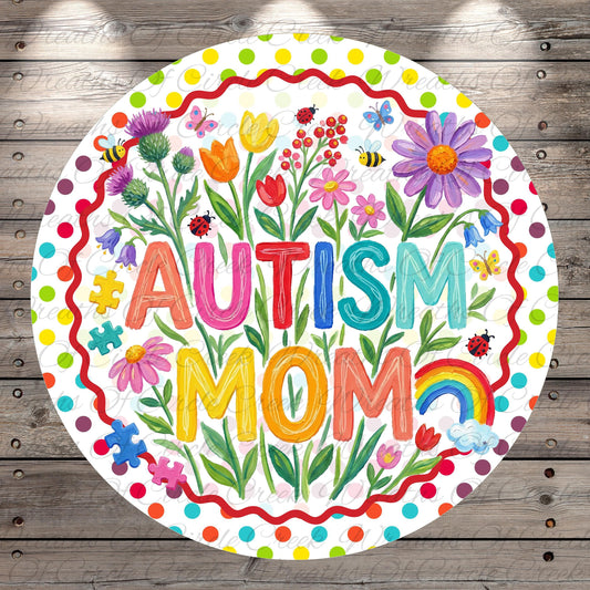The image is a vibrant and colorful illustration featuring the word "Autism" surrounded by various flowers, butterflies, and other natural elements.