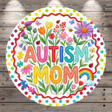 The image is a vibrant and colorful illustration featuring the word "Autism" surrounded by various flowers, butterflies, and other natural elements.