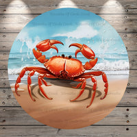 Crab On The Beach, Hi There, Beach Sign, Light Weight, Metal, Wreath Sign, With No Holes