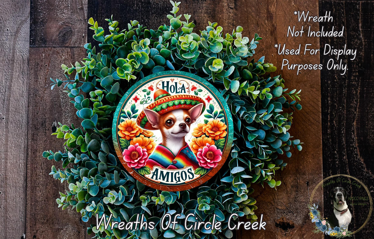 a wreath with a chihuahua wearing a sombrero
