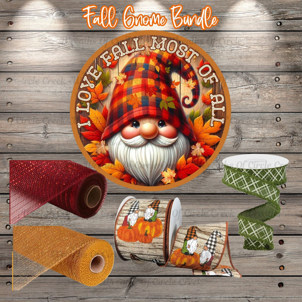 Fall Gnome Bundle, Sign, Mesh and Ribbon Bundle