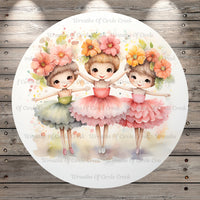 Ballerinas, Florals, Dancing, Whimsical, Light Weight, Metal, Wreath Sign, With No Holes
