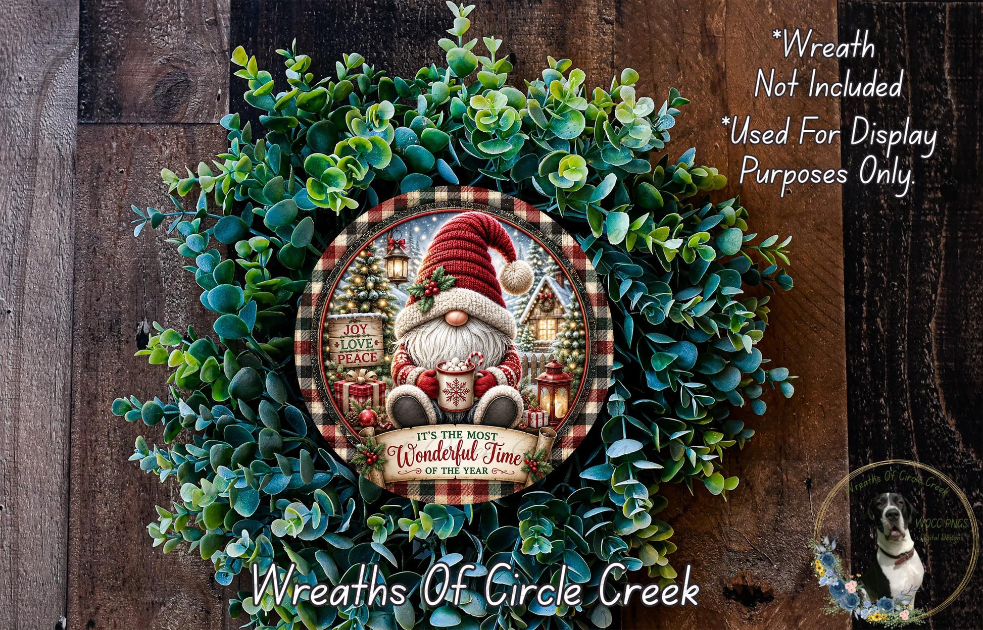A wreath made of green leaves and a Santa Claus ornament, with the text "It's the most Wonderful Time of the Year" and "It's the most Wonderful Time of the Year" displayed on it.