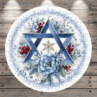 Star of David Hanukkah Sign | Lightweight Round Metal Wreath Sign | No Holes in Sign | Winter Holiday Decor