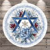 Star of David Hanukkah Sign | Lightweight Round Metal Wreath Sign | No Holes in Sign | Winter Holiday Decor