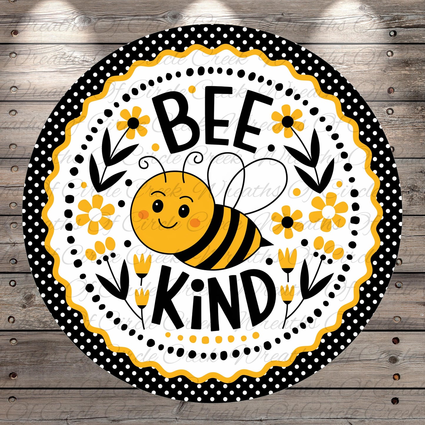 Bee Kind Sign | Lightweight Round Metal Wreath Sign | No Holes in Sign | Farmhouse Spring Decor