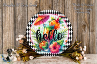 Hello Tropical Drink Sign | Lightweight Round Metal Wreath Sign | No Holes in Sign | Summer Patio Decor