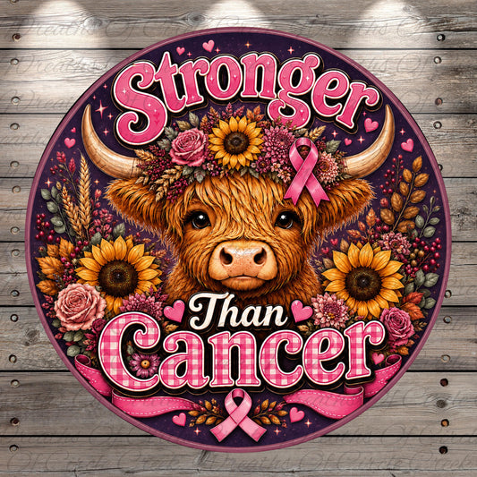 a large, colorful, and detailed illustration of a cow surrounded by flowers, sunflowers, and a ribbon with the text "Stronger Than Cancer".