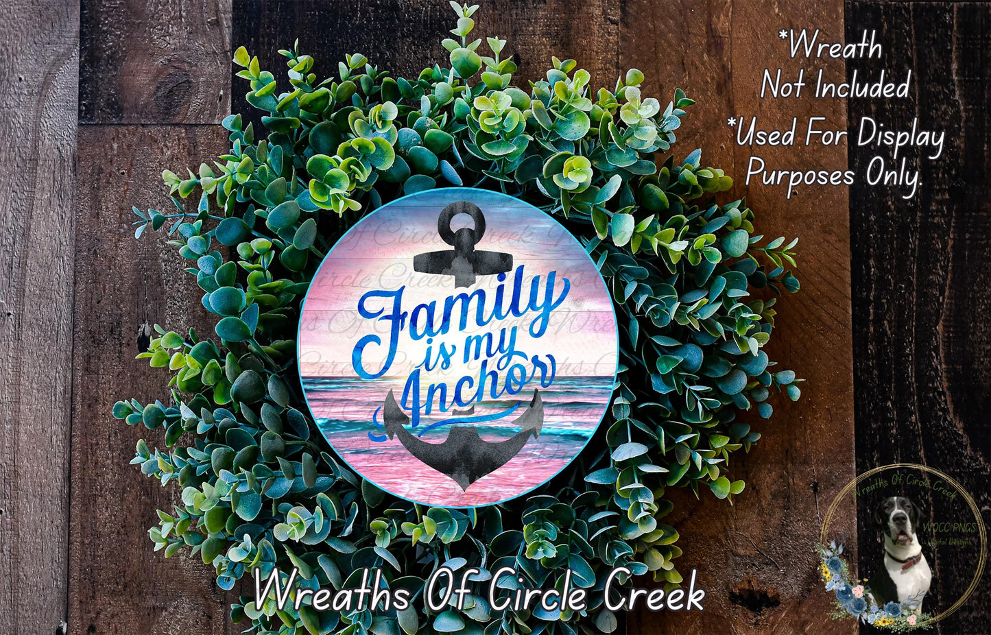 a wreath with a picture of an anchor on it